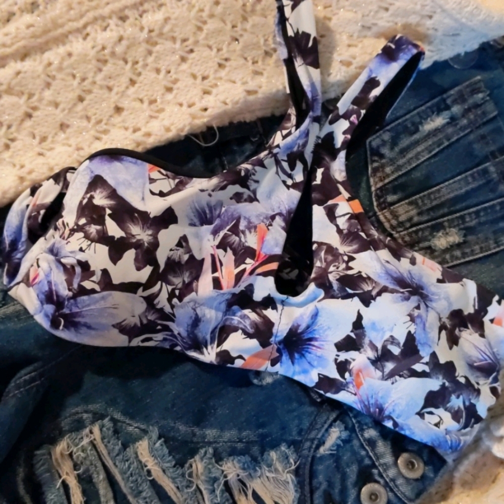 Flower/Black Bikini Top, Swimsuit Top, Summer Top
